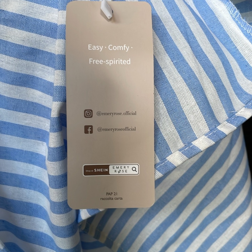 ❤️NWT Emery Rose Smock Dress w 2 side pockets Blue and White Striped Sleeveless - Picture 5 of 7